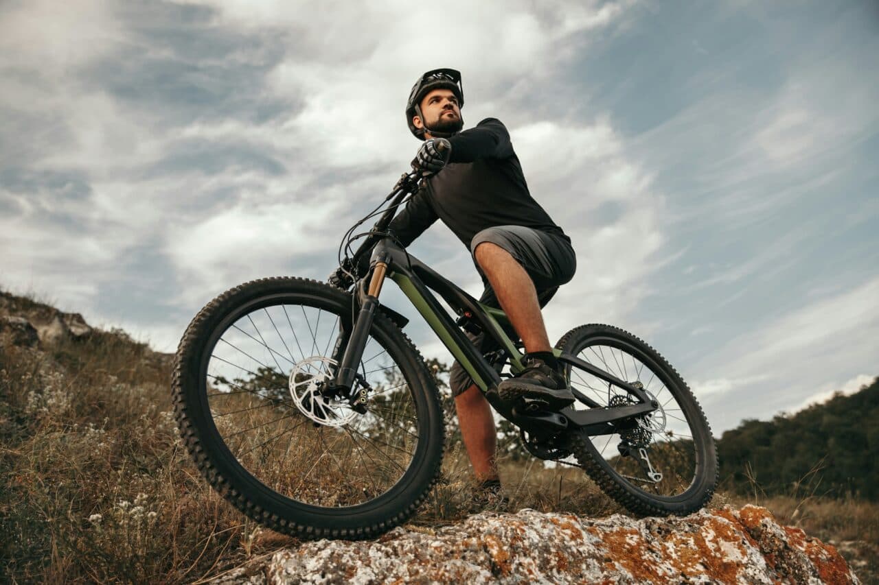 Cyclist riding in the mountains